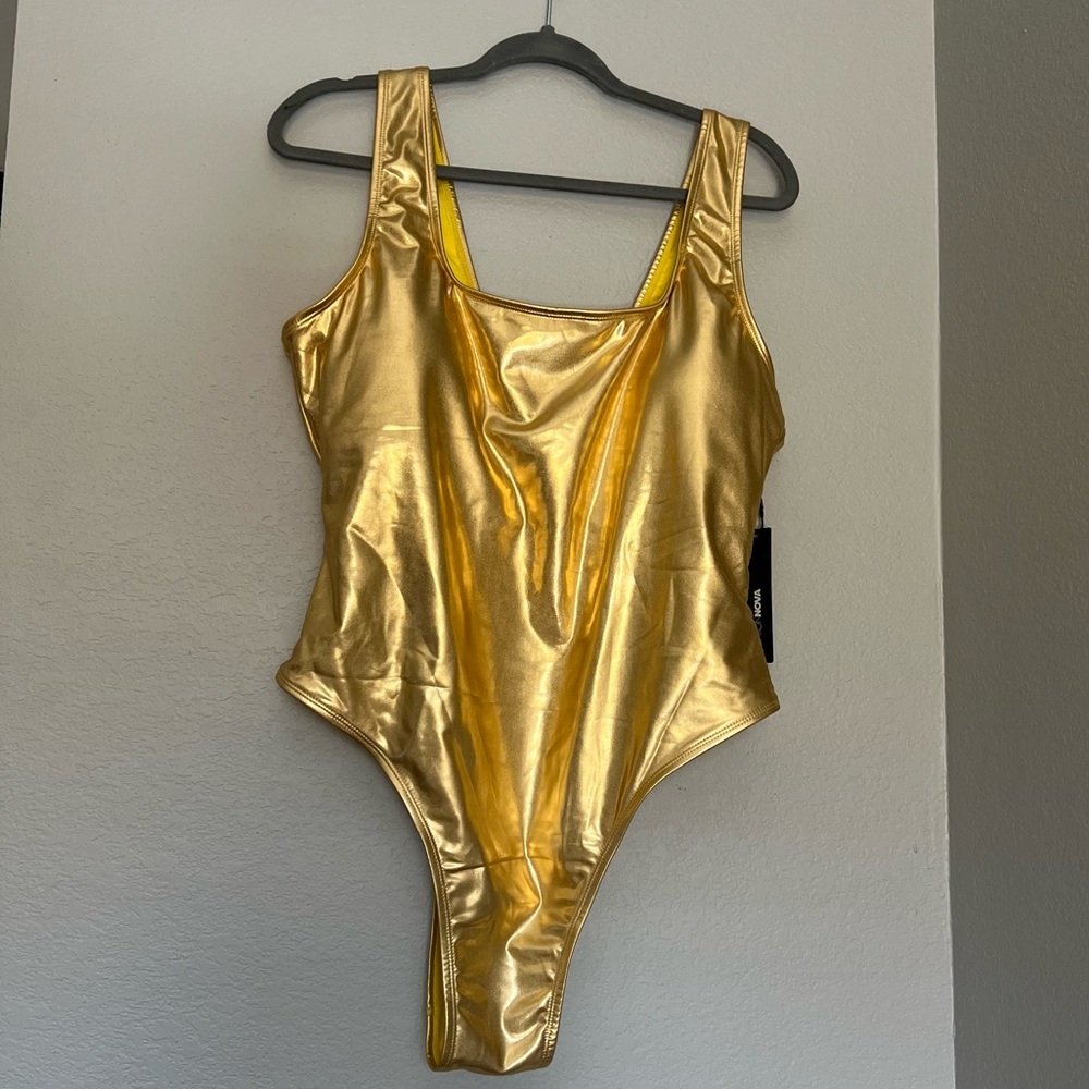 Fashion Nova Metallic Gold One-Piece Swimsuit